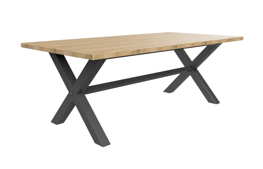 X shaped solid oak and steel dining table - Stoaked