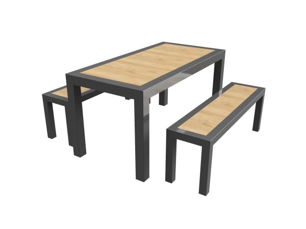 Table and bench with flush MDF top