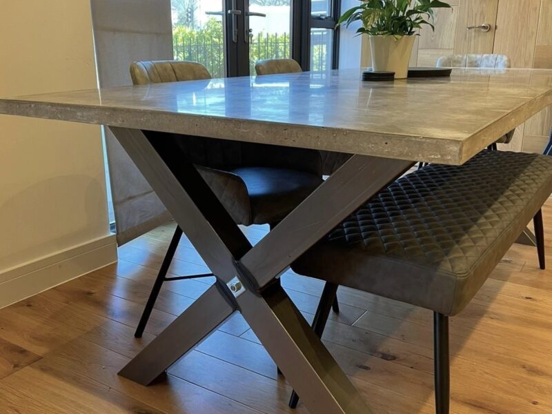 X shaped steel table legs with centre bar