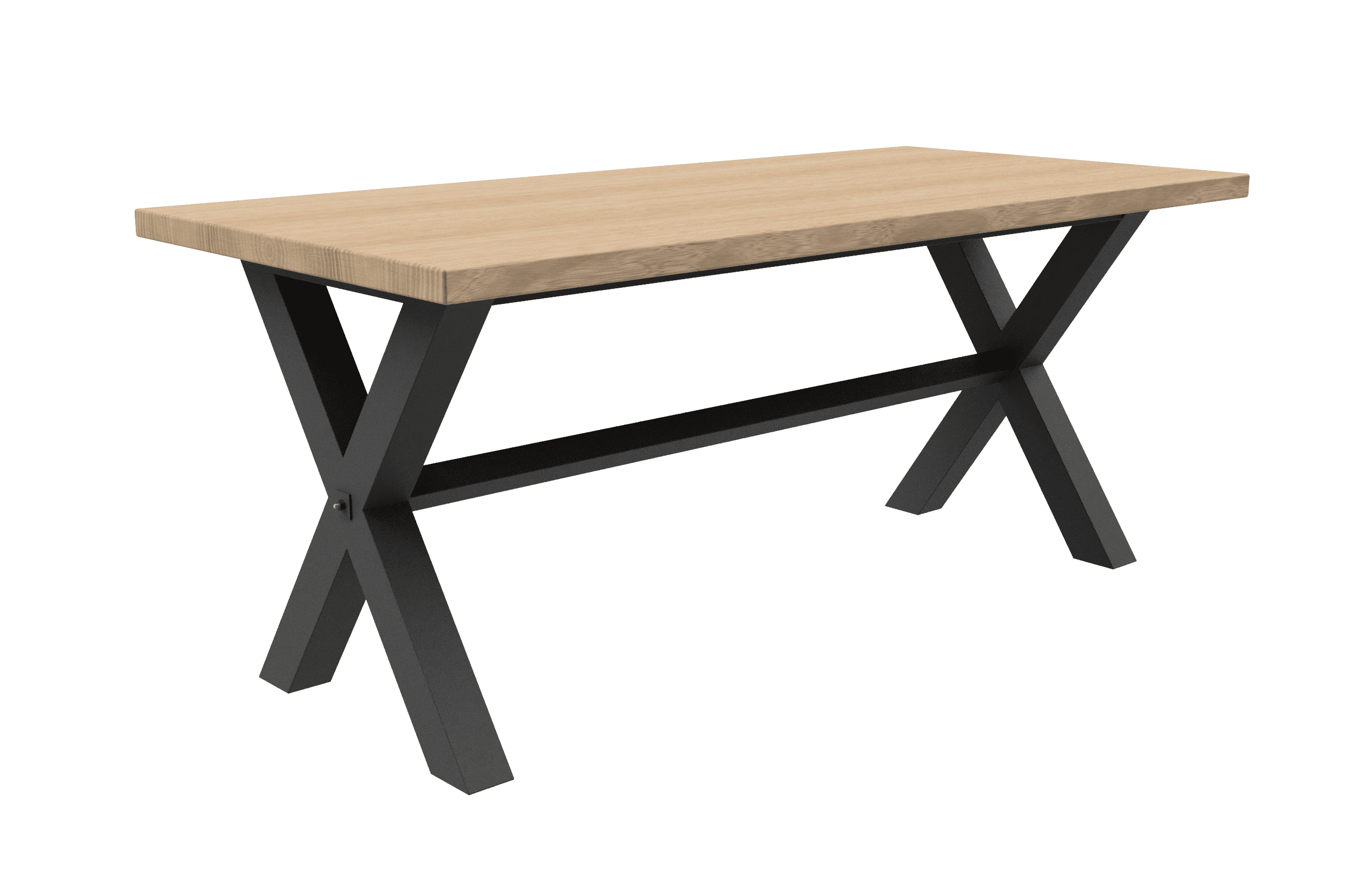 X Shaped Solid Oak And Steel Dining Table - Stoaked