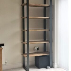 Industrial Design Steel Shelving Unit With Floating Oak Shelves - Image 3