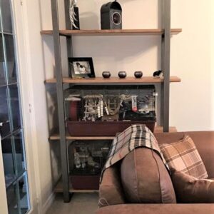 Industrial Design Steel Shelving Unit With Floating Oak Shelves - Image 4