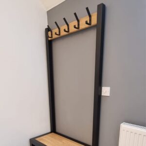 Industrial Hallway Steel & Oak Bench, Shoe Storage & Coat Rail - Image 5