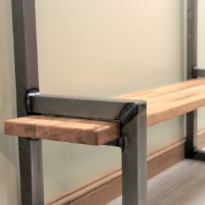 Industrial Hallway Steel And Oak Bench With Coat Rail - Image 3