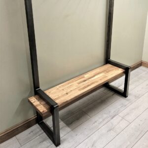 Industrial Hallway Steel And Oak Bench With Coat Rail - Image 4