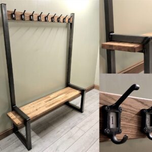 Industrial Hallway Steel And Oak Bench With Coat Rail - Image 2