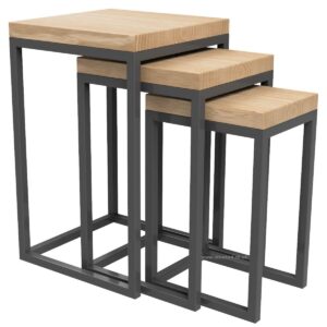 Nest of Steel & Solid Oak Tables - Image 1