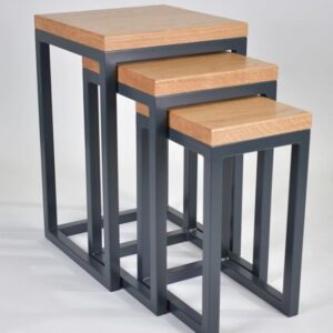 Nest of Steel & Solid Oak Tables - Image 2