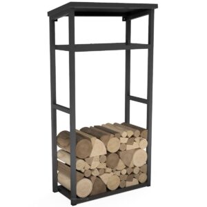 Outdoor Aluminium Tall Log Store With Roof And Shelf For Kindling - Image 3