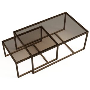 Balmoral Steel & Glass Pair of Intersecting Cuboid Coffee Tables - Image 3