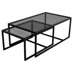 Balmoral Steel & Glass Pair of Intersecting Cuboid Coffee Tables - Image 2